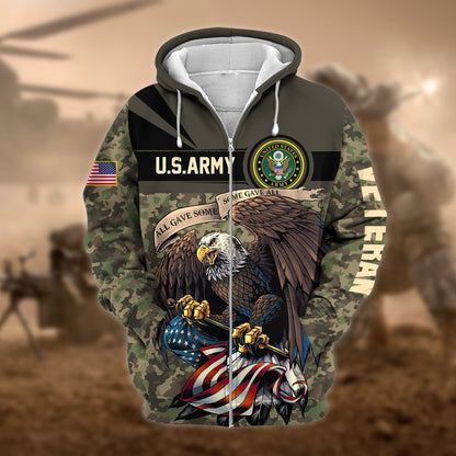 Frenzidea Premium Camo Soldiers Multiservice US Veteran Zip Hoodie
