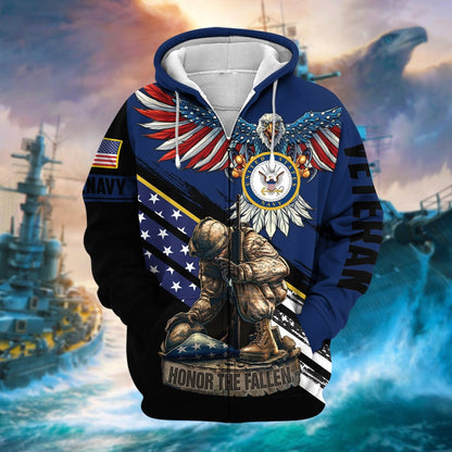 Frenzidea Premium Honor The Fallen US Veteran Zip Hoodie
