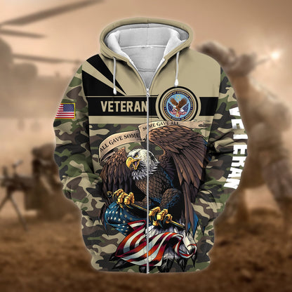 Frenzidea Premium Camo Soldiers Multiservice US Veteran Zip Hoodie