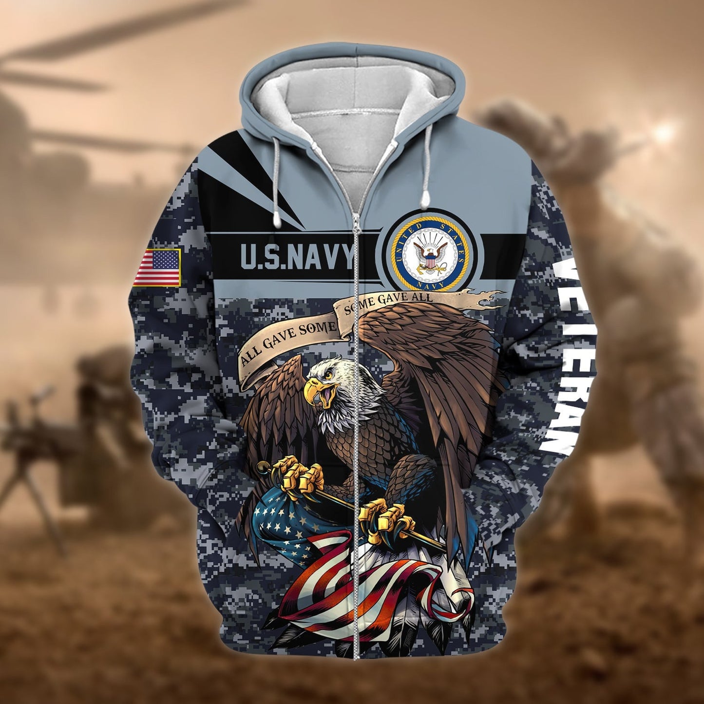 Frenzidea Premium Camo Soldiers Multiservice US Veteran Zip Hoodie