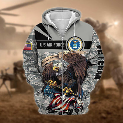 Frenzidea Premium Camo Soldiers Multiservice US Veteran Zip Hoodie