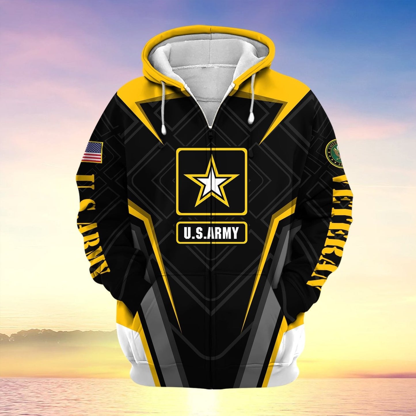 Frenzidea US Veteran Proudly Served Multiservice Zip Hoodie