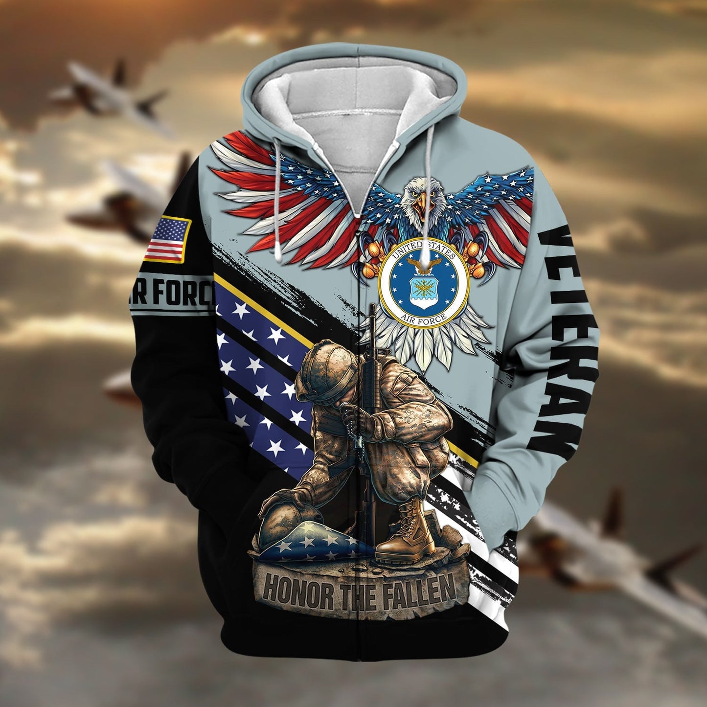 Frenzidea Premium Honor The Fallen US Veteran Zip Hoodie