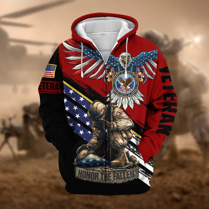 Frenzidea Premium Honor The Fallen US Veteran Zip Hoodie