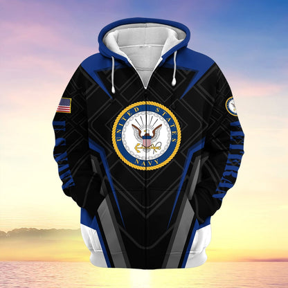 Frenzidea US Veteran Proudly Served Multiservice Zip Hoodie