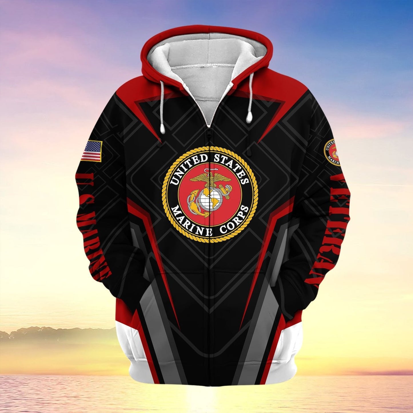 Frenzidea US Veteran Proudly Served Multiservice Zip Hoodie