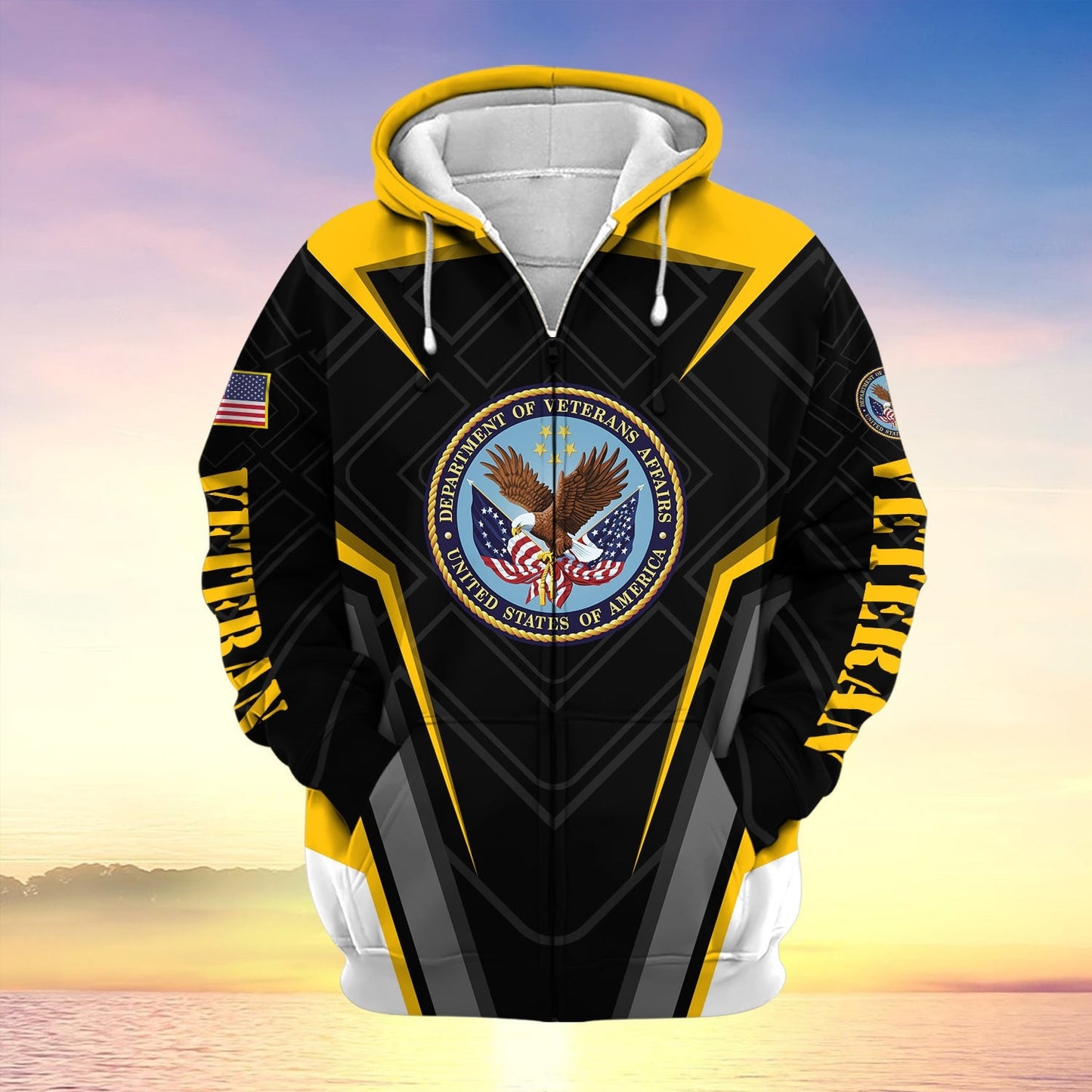 Frenzidea US Veteran Proudly Served Multiservice Zip Hoodie