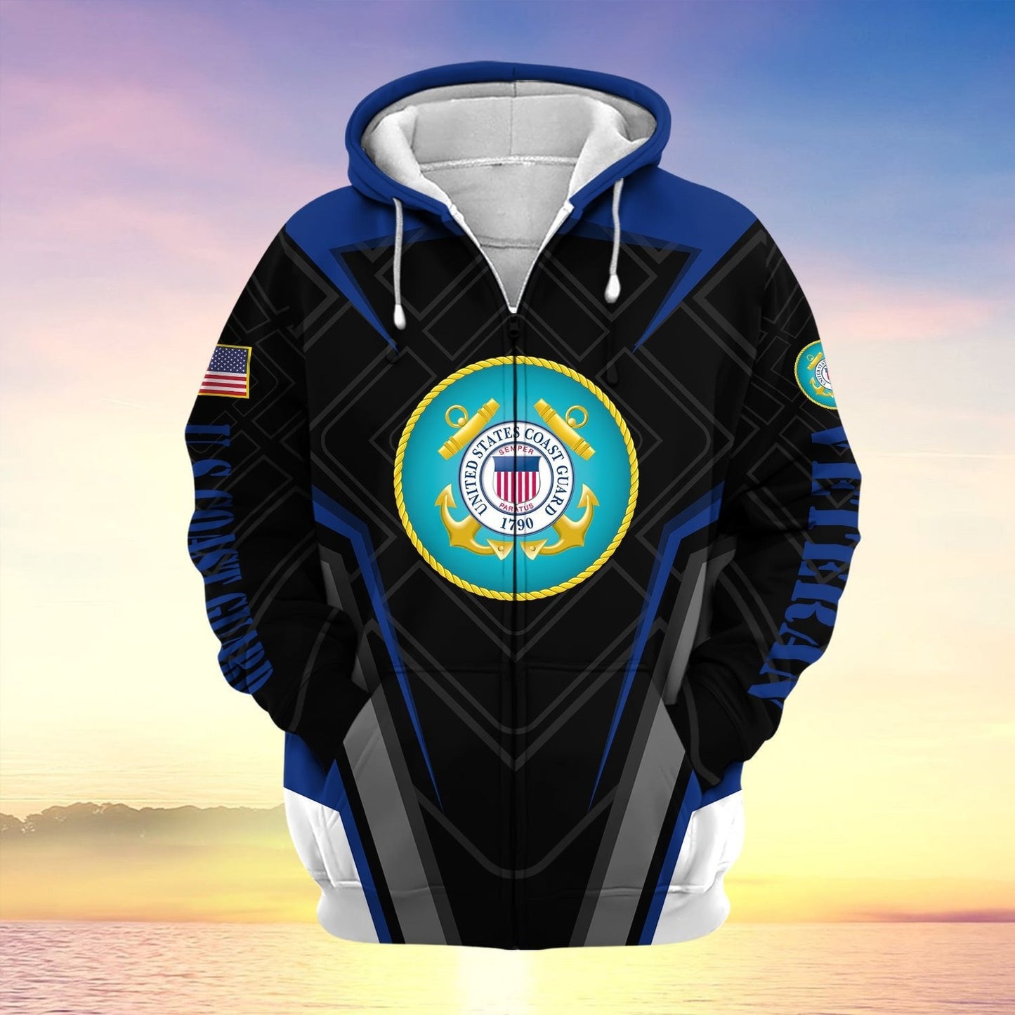 Frenzidea US Veteran Proudly Served Multiservice Zip Hoodie