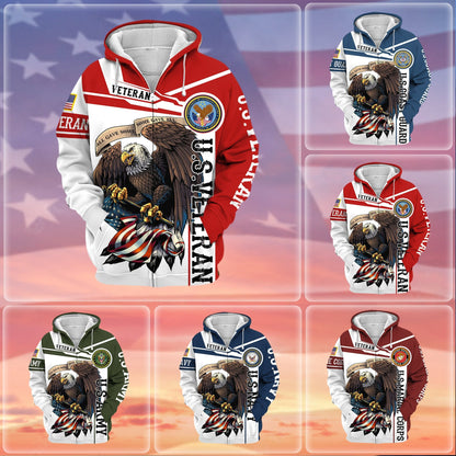 Frenzidea Premium Honoring All Who Served US Veteran Zip Hoodie