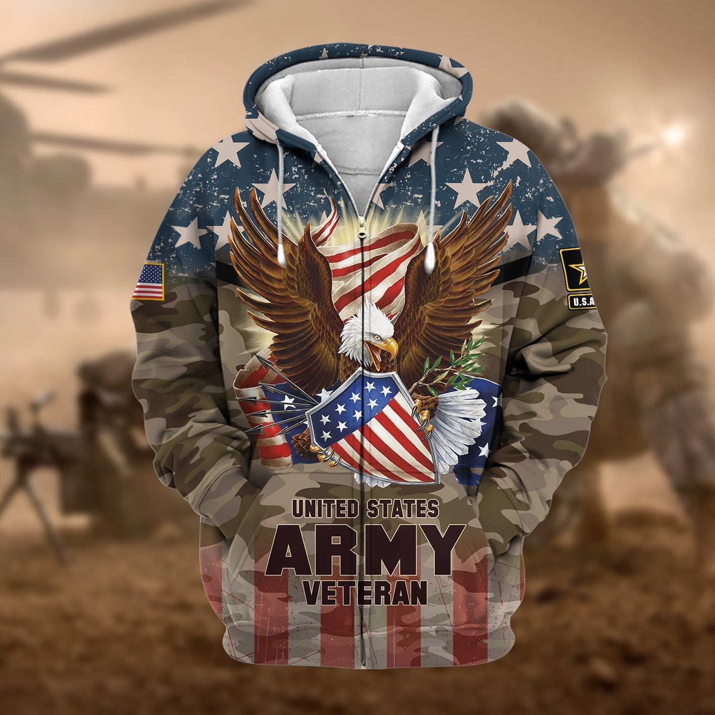 Frenzidea Premium Eagle US Veteran Zip Hoodie
