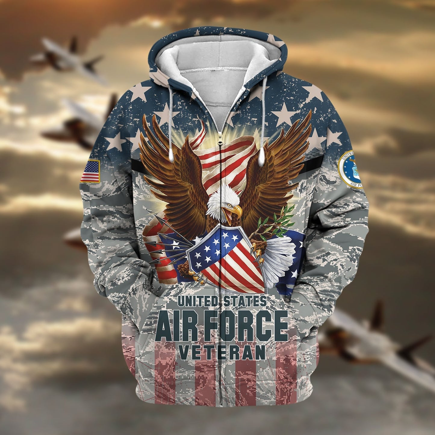 Frenzidea Premium Eagle US Veteran Zip Hoodie