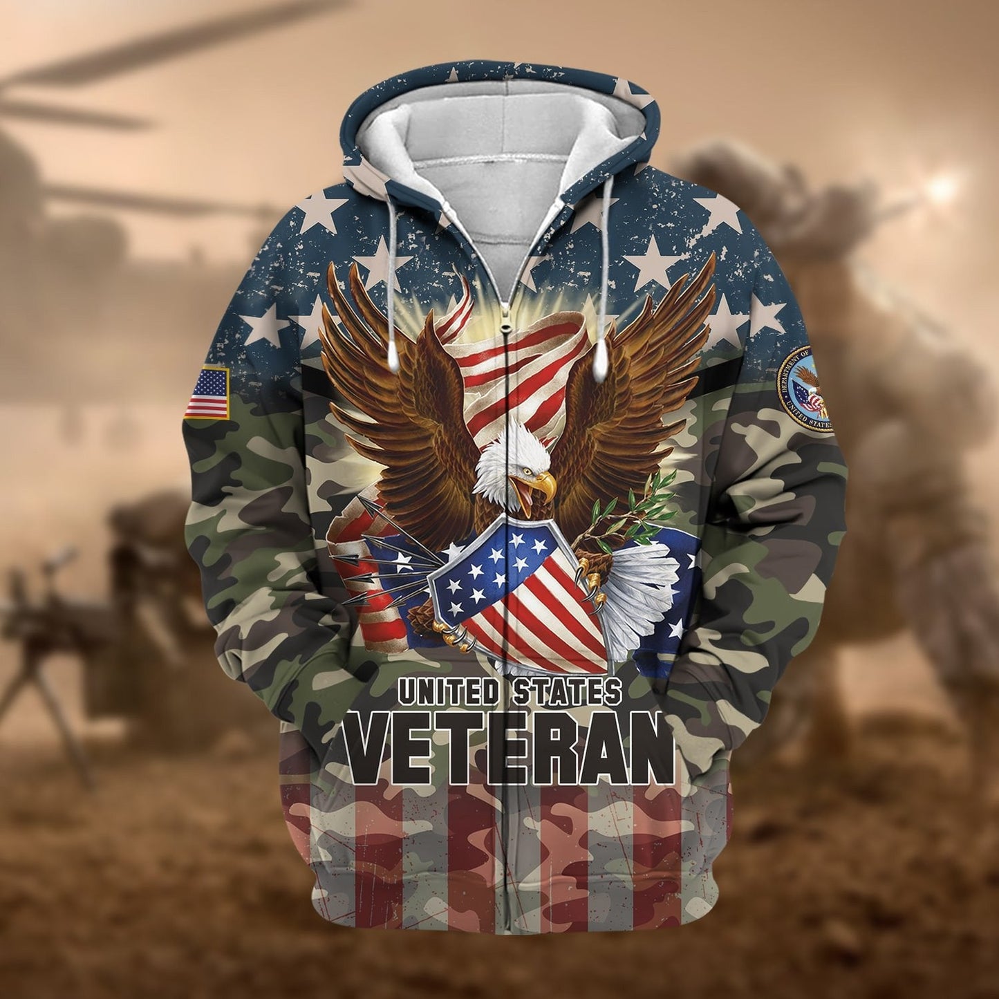 Frenzidea Premium Eagle US Veteran Zip Hoodie