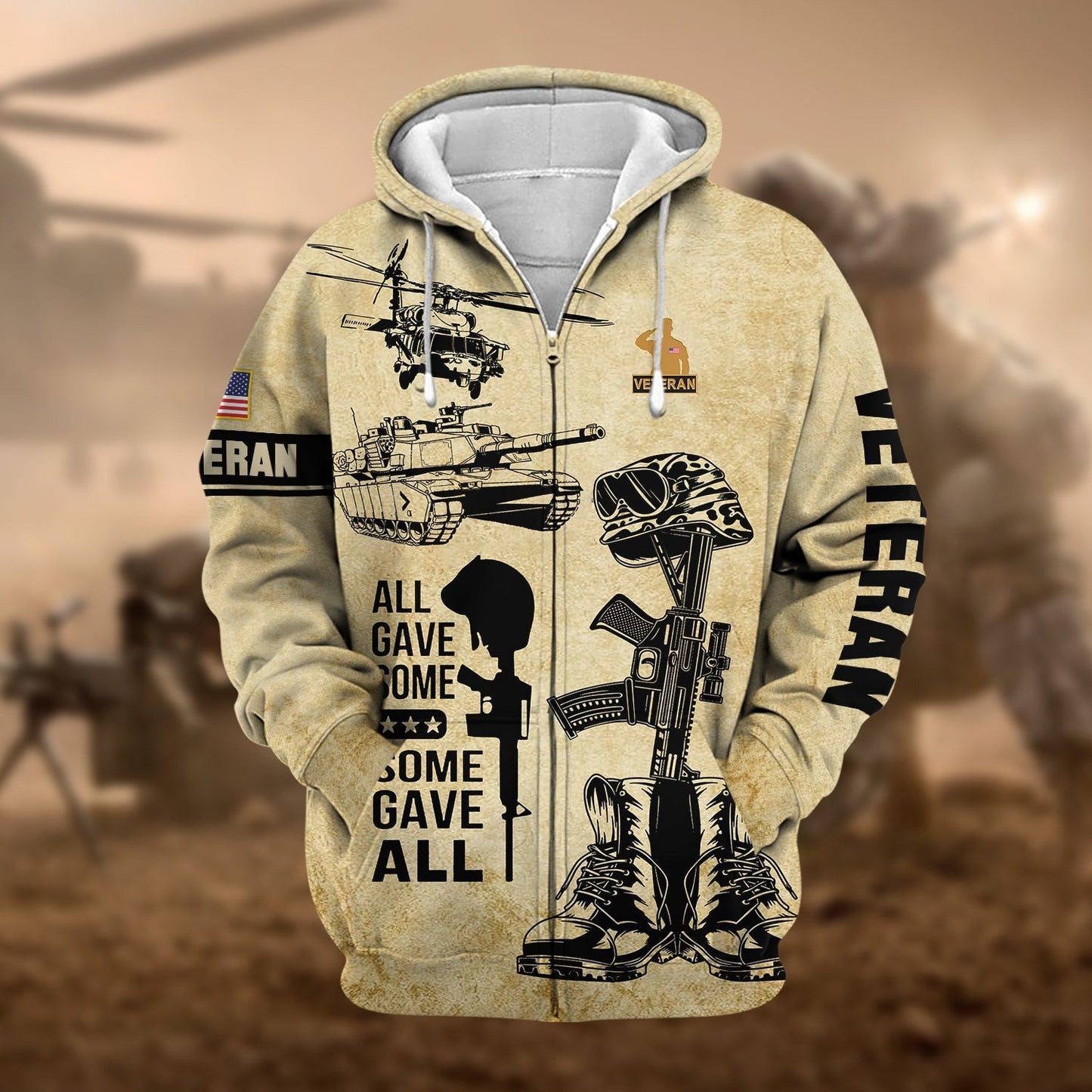 Frenzidea Premium All Gave Some US Veteran Zip Hoodie