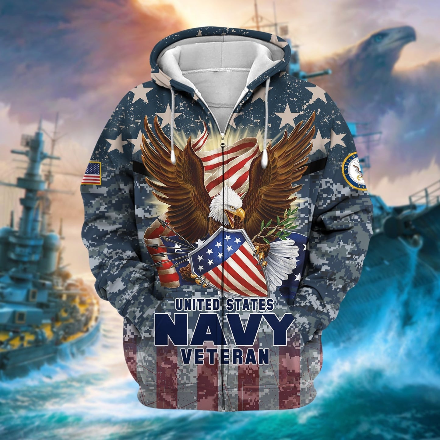 Frenzidea Premium Eagle US Veteran Zip Hoodie