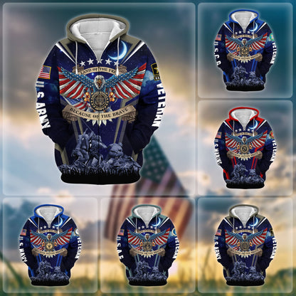 Frenzidea Premium Land Of The Free US Veteran Zip Hoodie