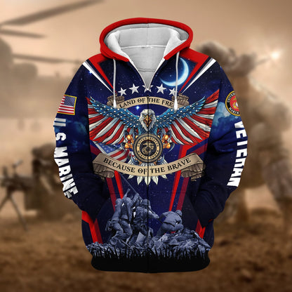 Frenzidea Premium Land Of The Free US Veteran Zip Hoodie
