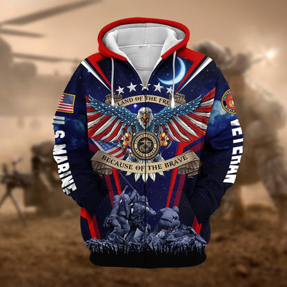 Frenzidea Premium Land Of The Free US Veteran Zip Hoodie