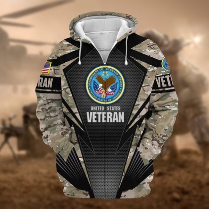 Frenzidea Unique Camo Soldiers Multiservice US Veteran Zip Hoodie