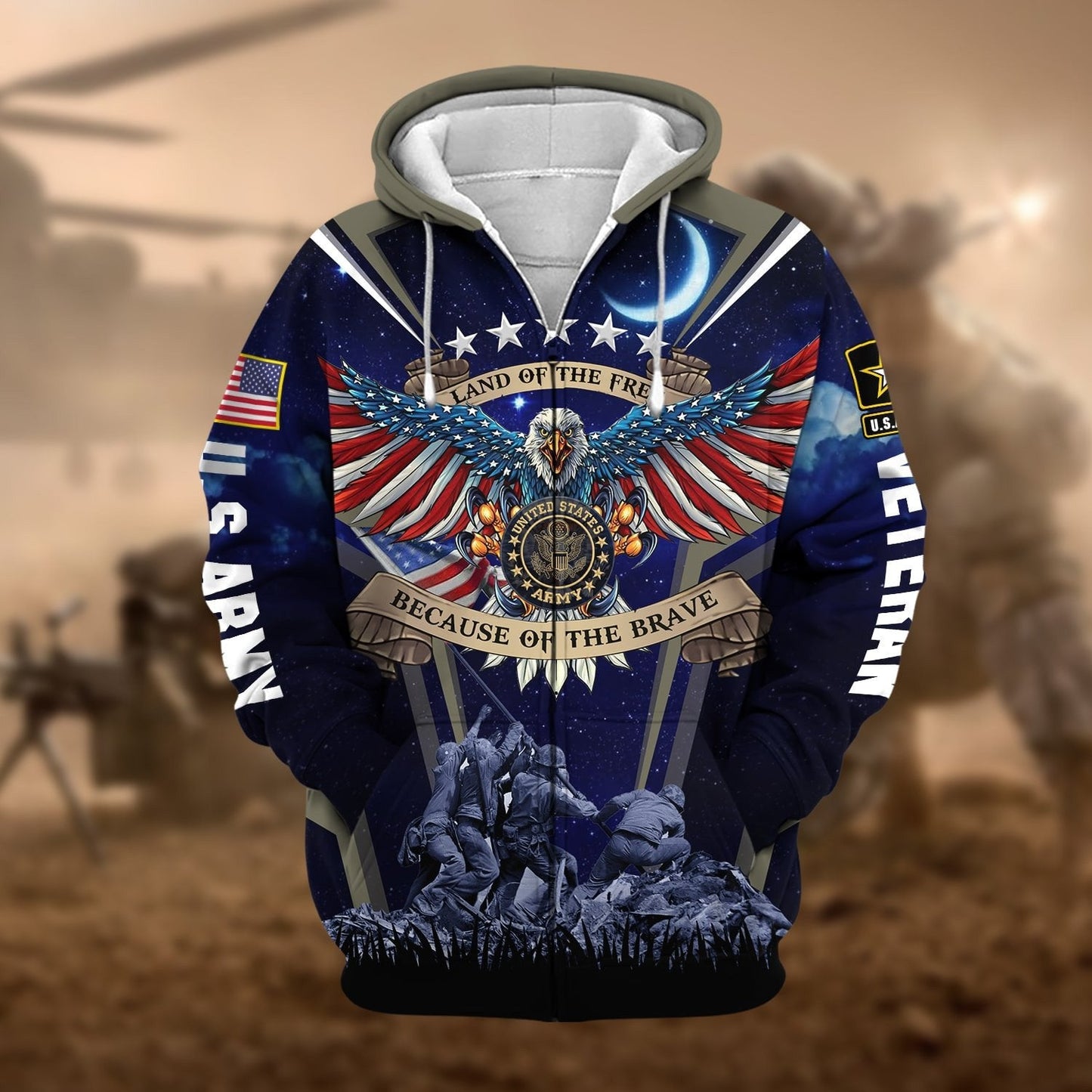 Frenzidea Premium Land Of The Free US Veteran Zip Hoodie