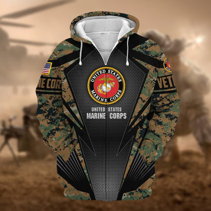 Frenzidea Unique Camo Soldiers Multiservice US Veteran Zip Hoodie
