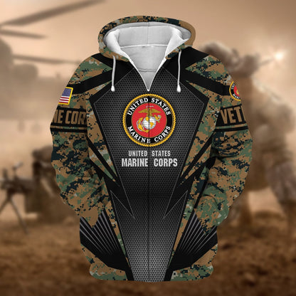 Frenzidea Unique Camo Soldiers Multiservice US Veteran Zip Hoodie