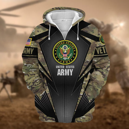 Frenzidea Unique Camo Soldiers Multiservice US Veteran Zip Hoodie