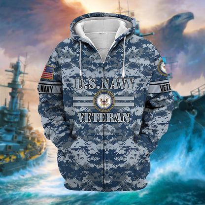 Frenzidea Unique Camo Soldiers US Veteran Zip Hoodie