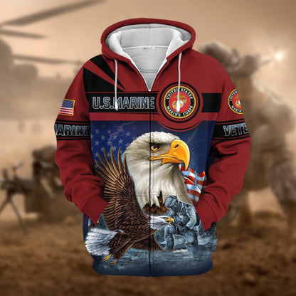 Frenzidea Unique US Veteran Eagle Zip Hoodie