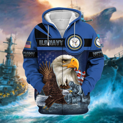 Frenzidea Unique US Veteran Eagle Zip Hoodie