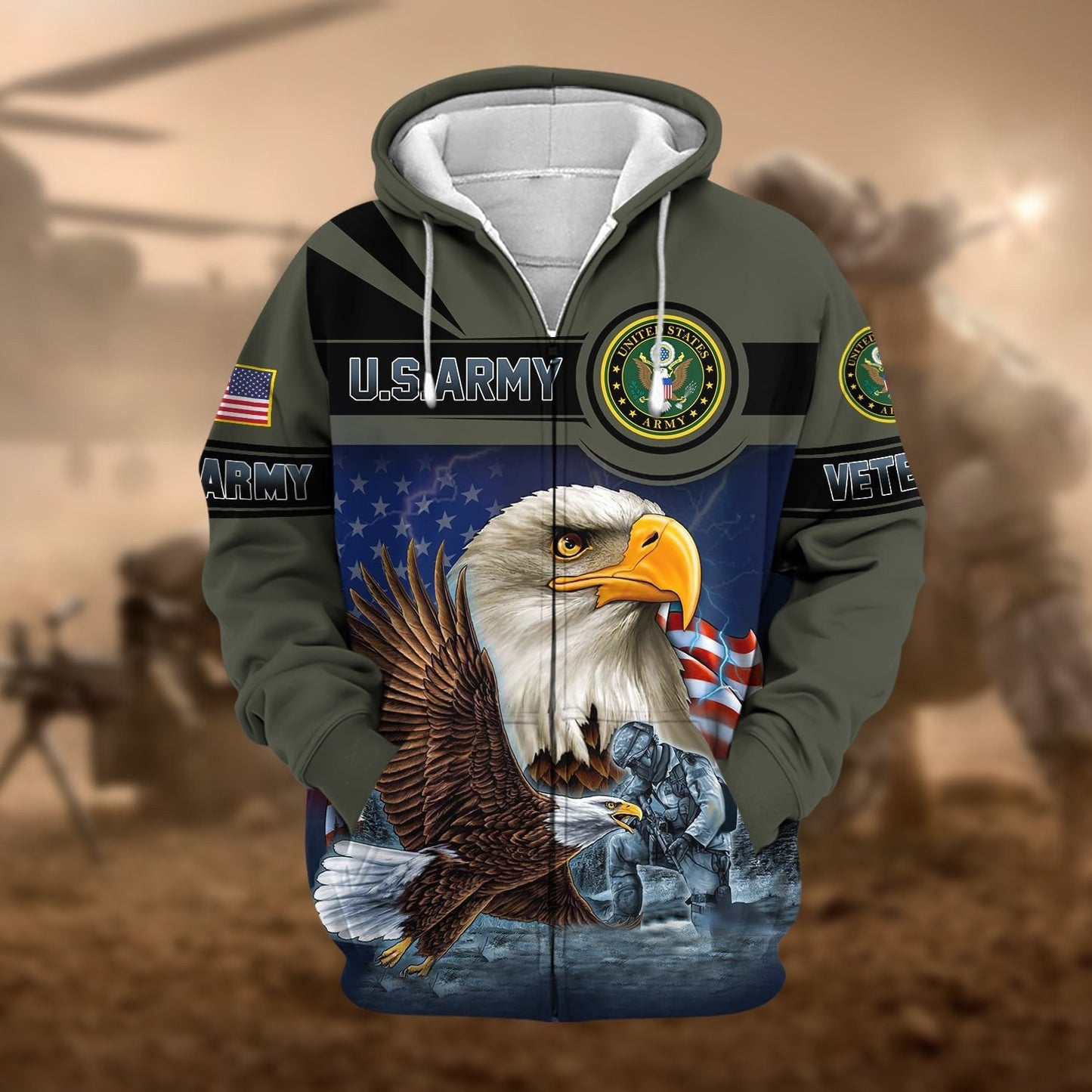 Frenzidea Unique US Veteran Eagle Zip Hoodie
