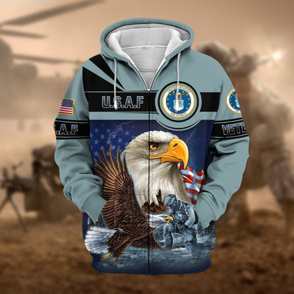 Frenzidea Unique US Veteran Eagle Zip Hoodie