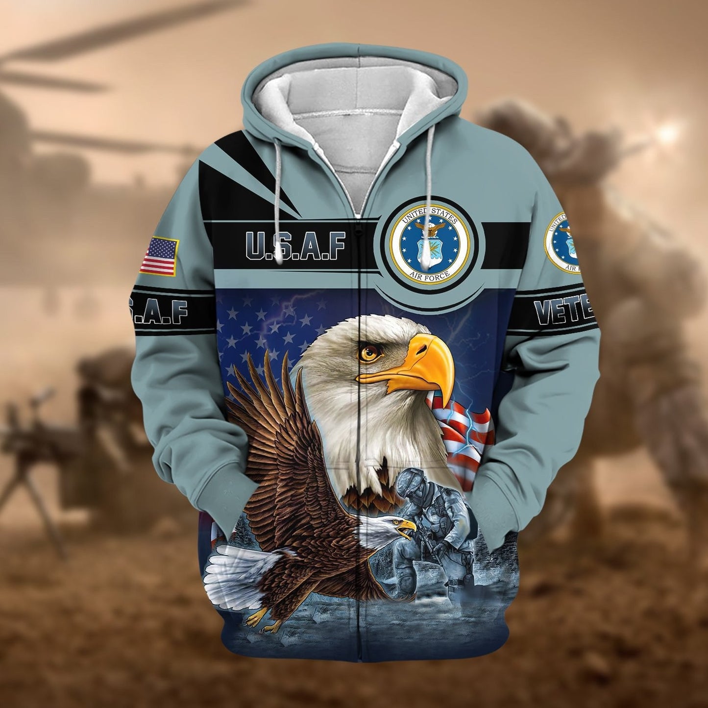Frenzidea Unique US Veteran Eagle Zip Hoodie