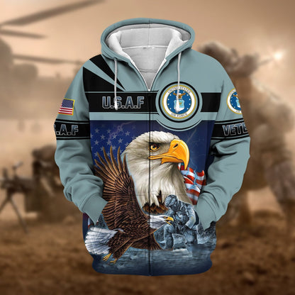 Frenzidea Unique US Veteran Eagle Zip Hoodie