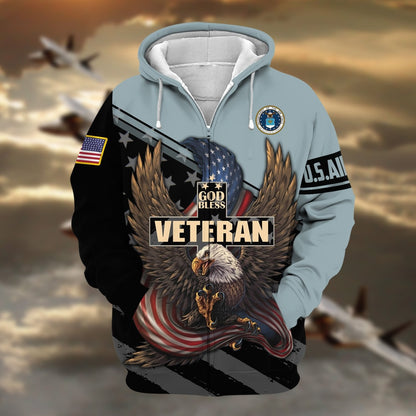 Frenzidea Premium God Bless US Veteran Zip Hoodie