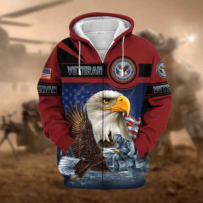 Frenzidea Unique US Veteran Eagle Zip Hoodie