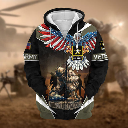 Frenzidea Premium Honor The Fallen US Veteran Zip Hoodie