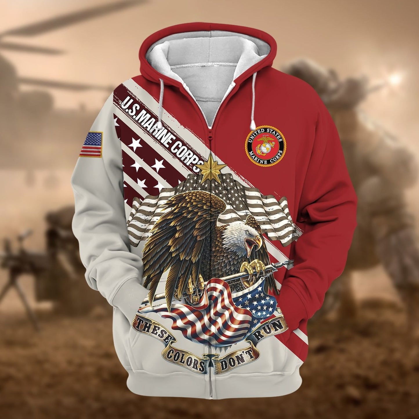 Frenzidea Premium These Colors Don't Run US Veteran Zip Hoodie
