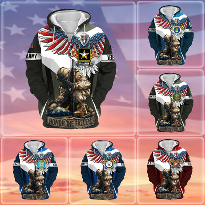 Frenzidea Premium Honor The Fallen US Veteran Zip Hoodie