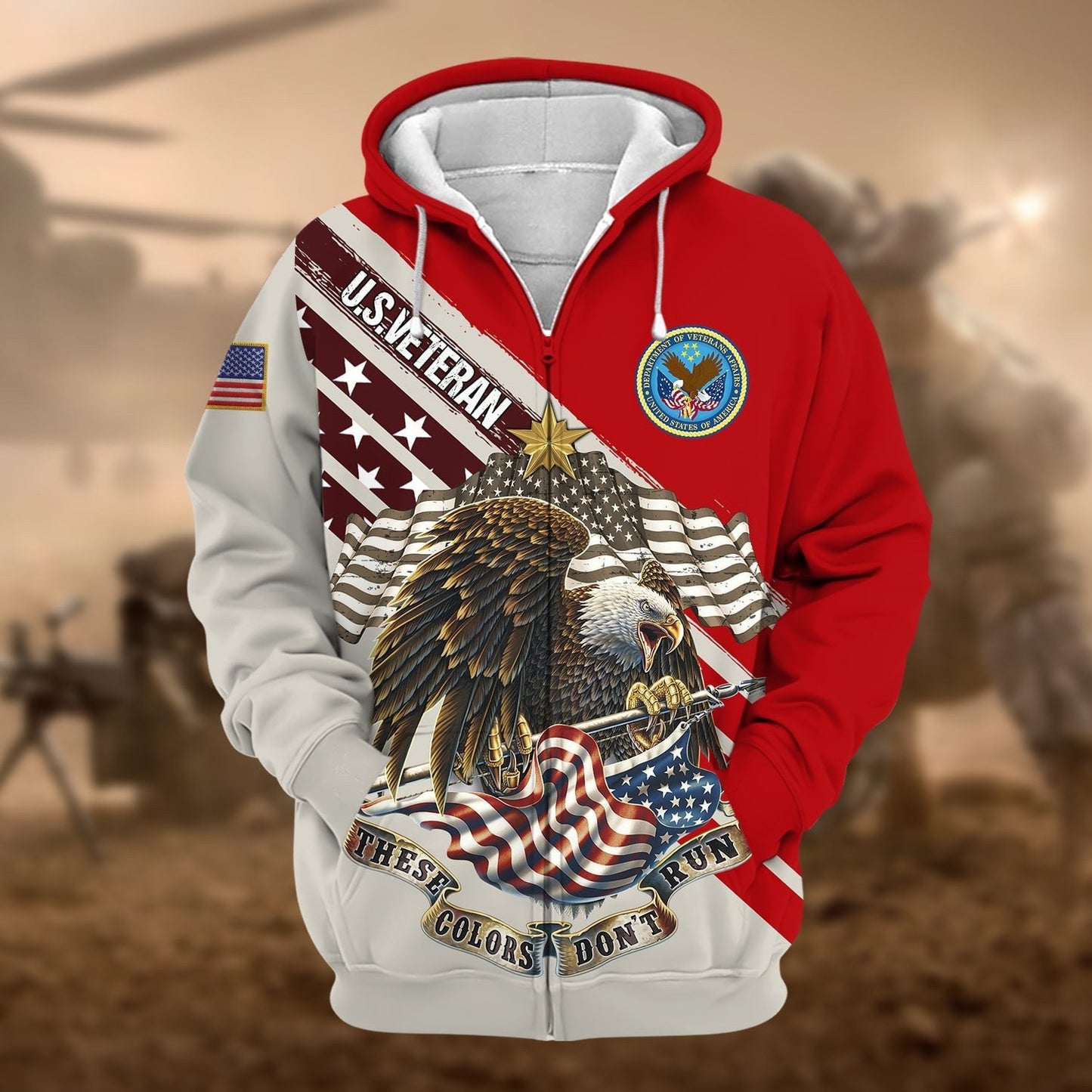 Frenzidea Premium These Colors Don't Run US Veteran Zip Hoodie