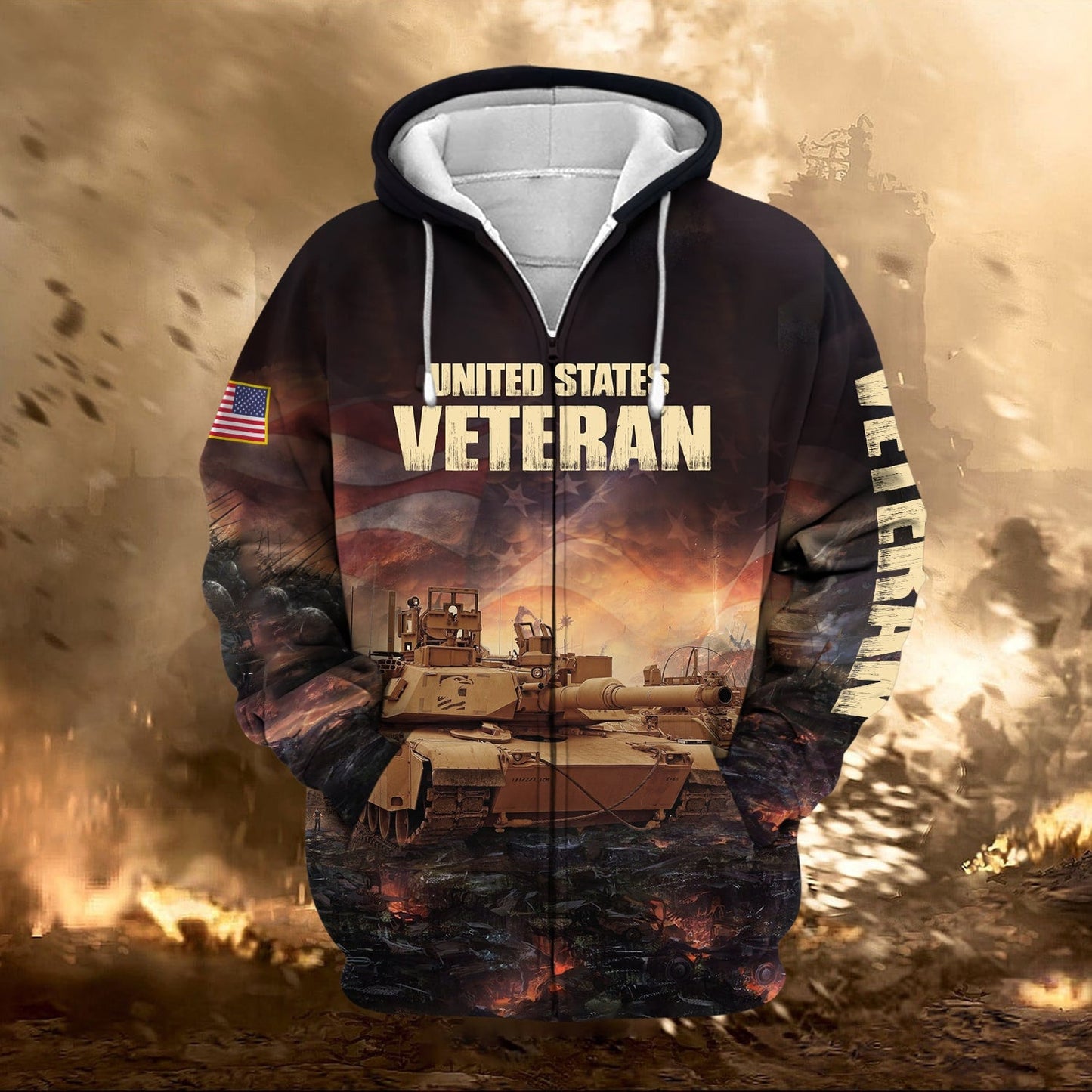Frenzidea Unique US Veteran Zip Hoodie