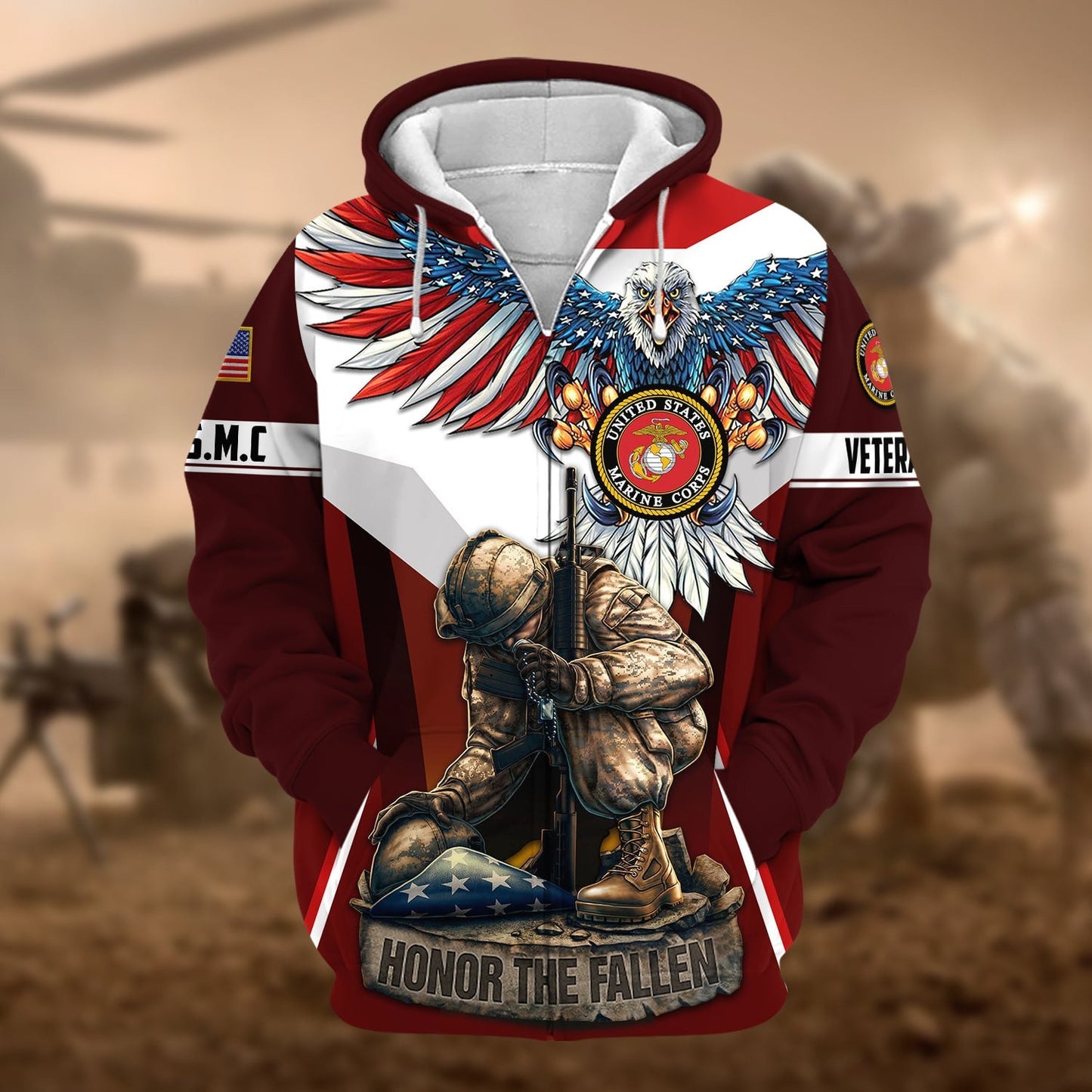 Frenzidea Premium Honor The Fallen US Veteran Zip Hoodie