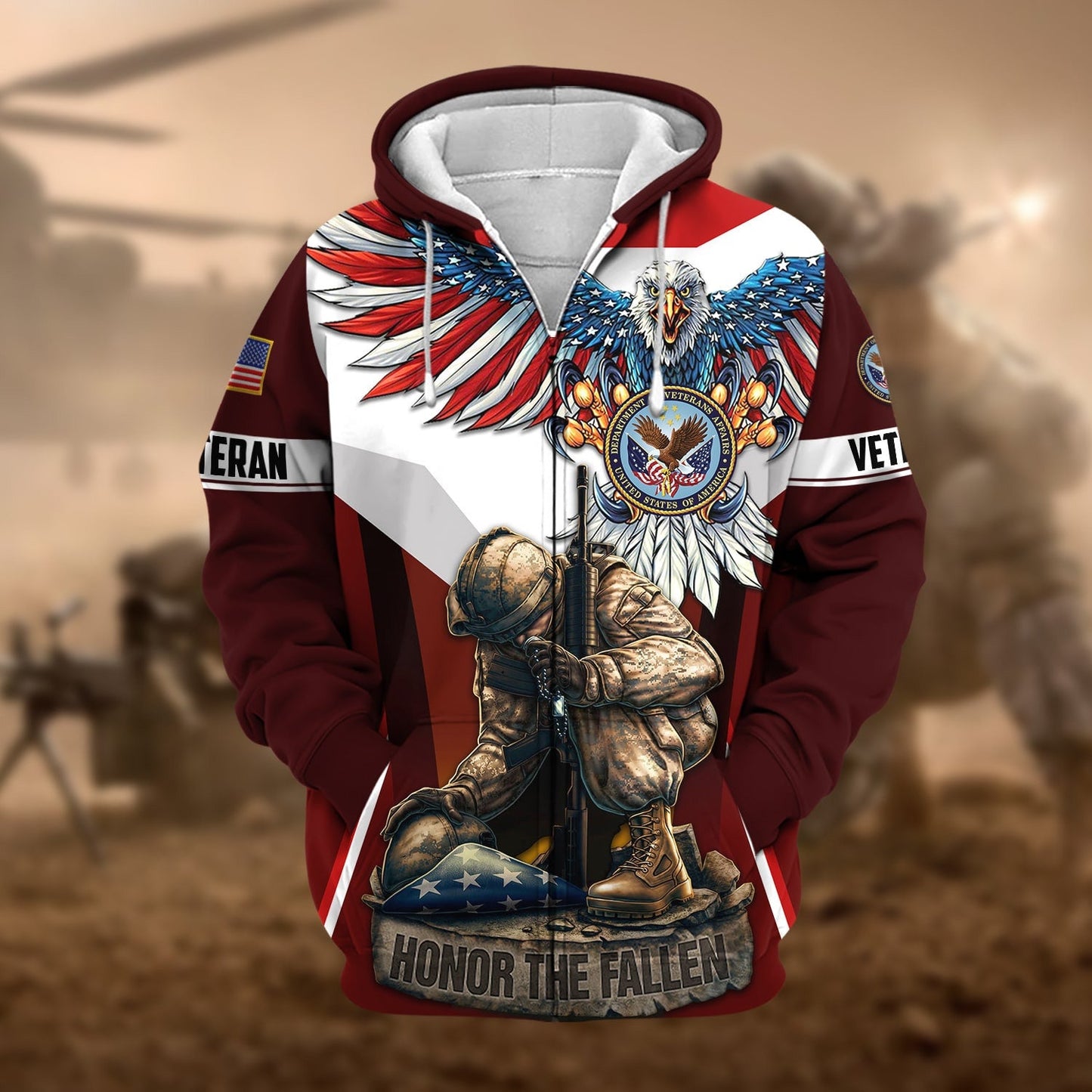 Frenzidea Premium Honor The Fallen US Veteran Zip Hoodie