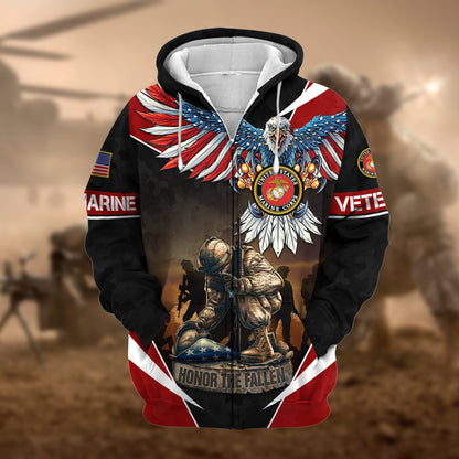 Frenzidea Premium Honor The Fallen US Veteran Zip Hoodie