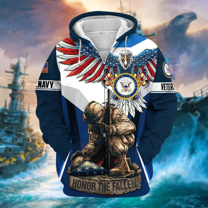 Frenzidea Premium Honor The Fallen US Veteran Zip Hoodie