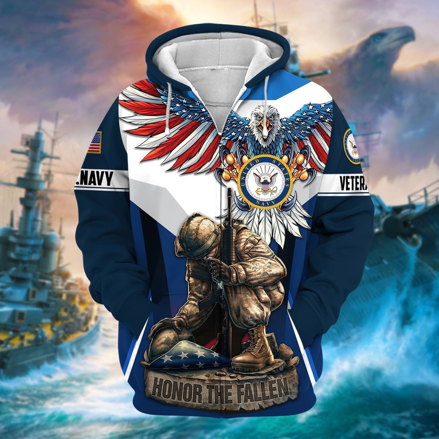 Frenzidea Premium Honor The Fallen US Veteran Zip Hoodie