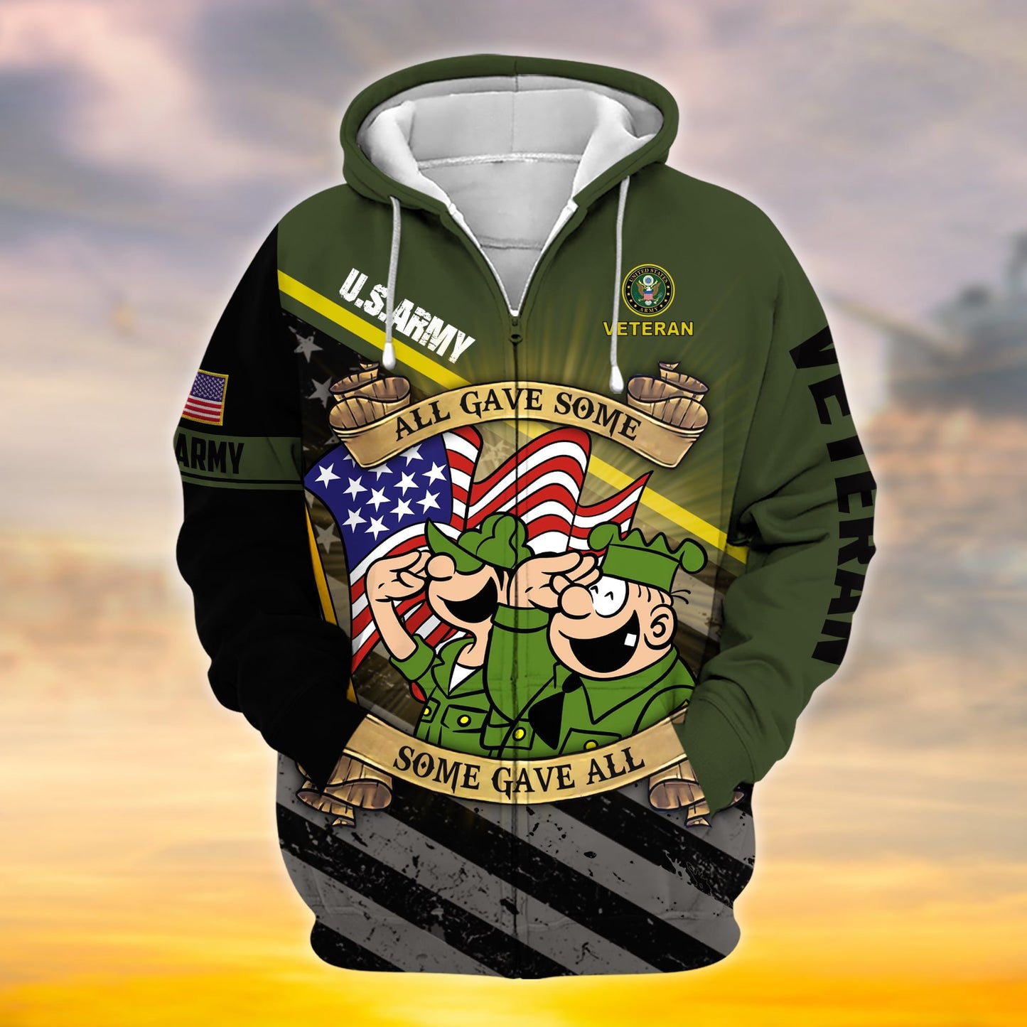 Frenzidea Premium Proudly Served Multiservice US Veteran Zip Hoodie