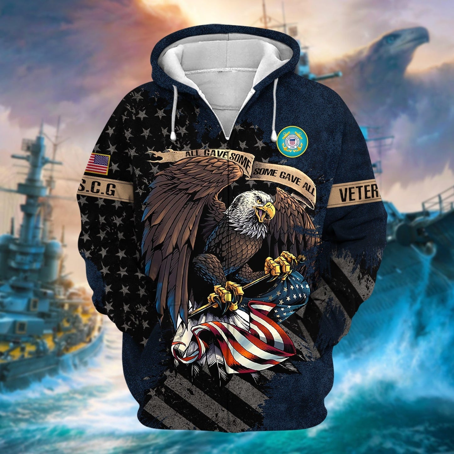 Frenzidea Premium Eagle US Veteran Zip Hoodie