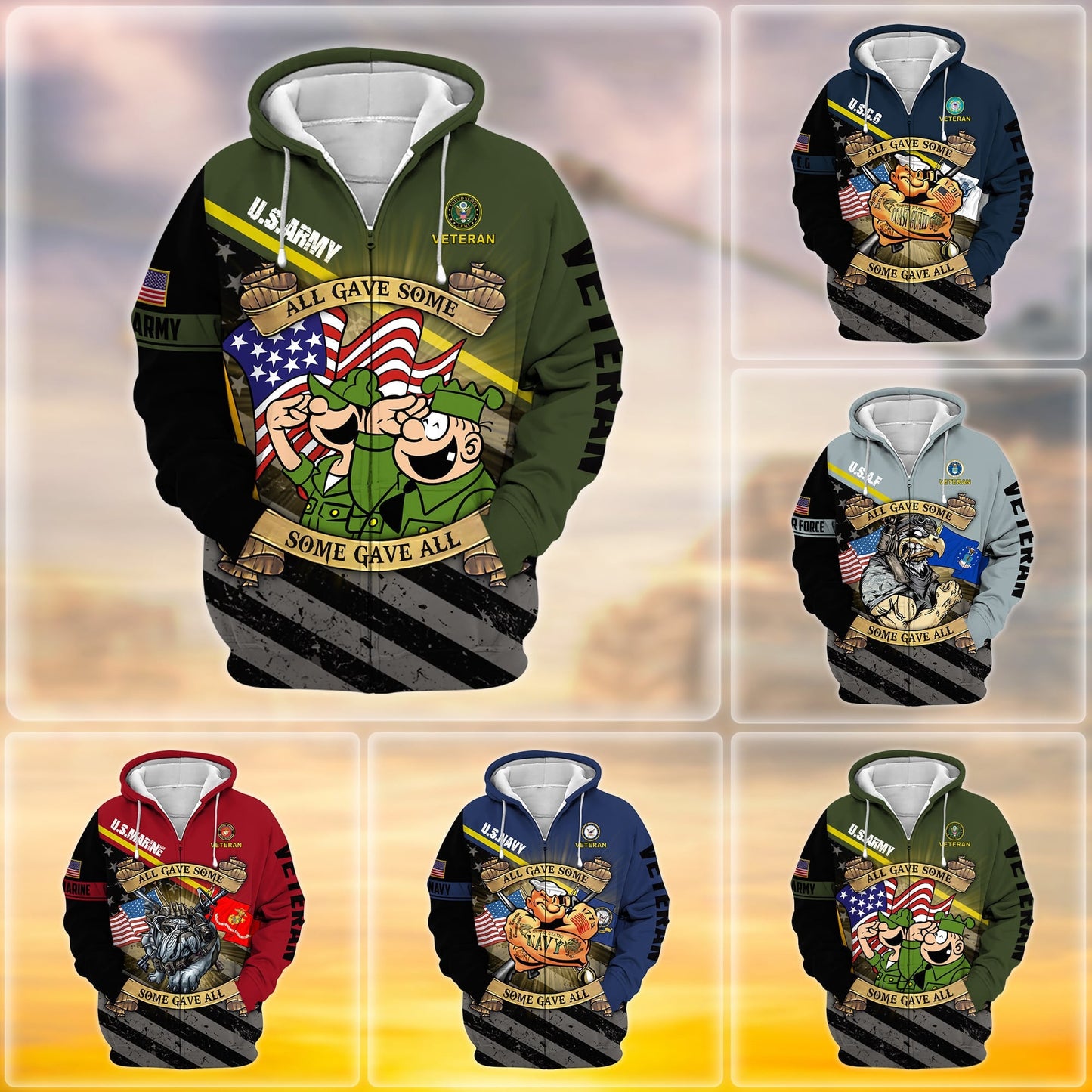 Frenzidea Premium Proudly Served Multiservice US Veteran Zip Hoodie
