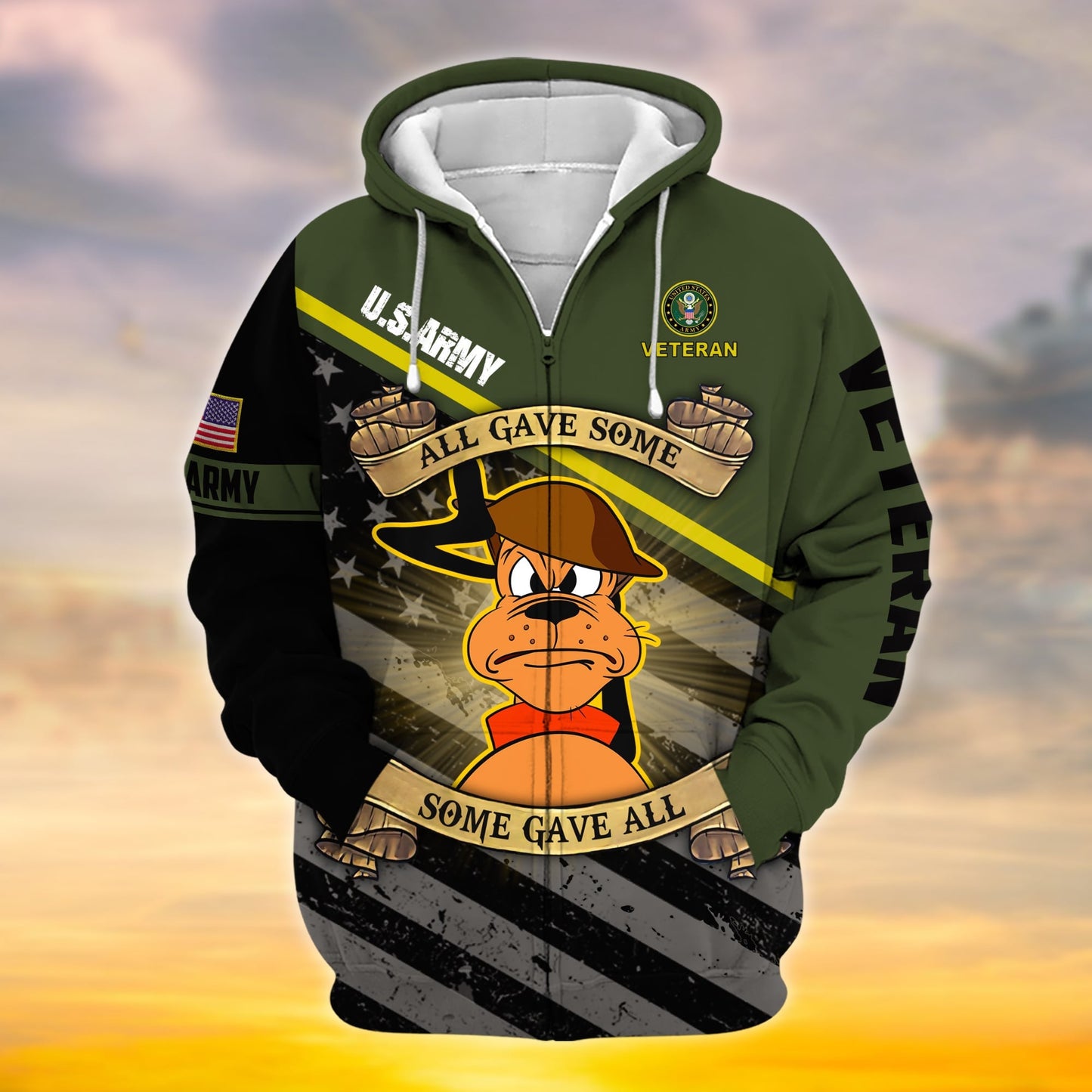 Frenzidea Premium Proudly Served Multiservice US Veteran Zip Hoodie