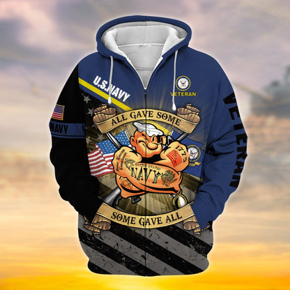 Frenzidea Premium Proudly Served Multiservice US Veteran Zip Hoodie